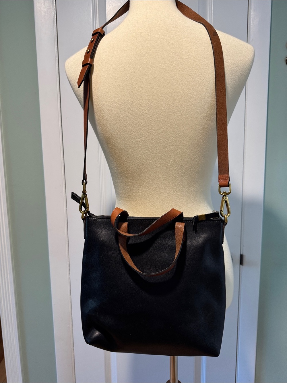 Madewell leather Black & Brown Two-Tone Crossbody Tote